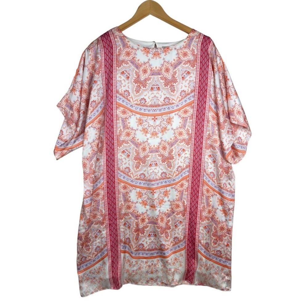 Chico's Pink Orange Scarf Print Paisley Shift Dress Size 3P | US size 16P